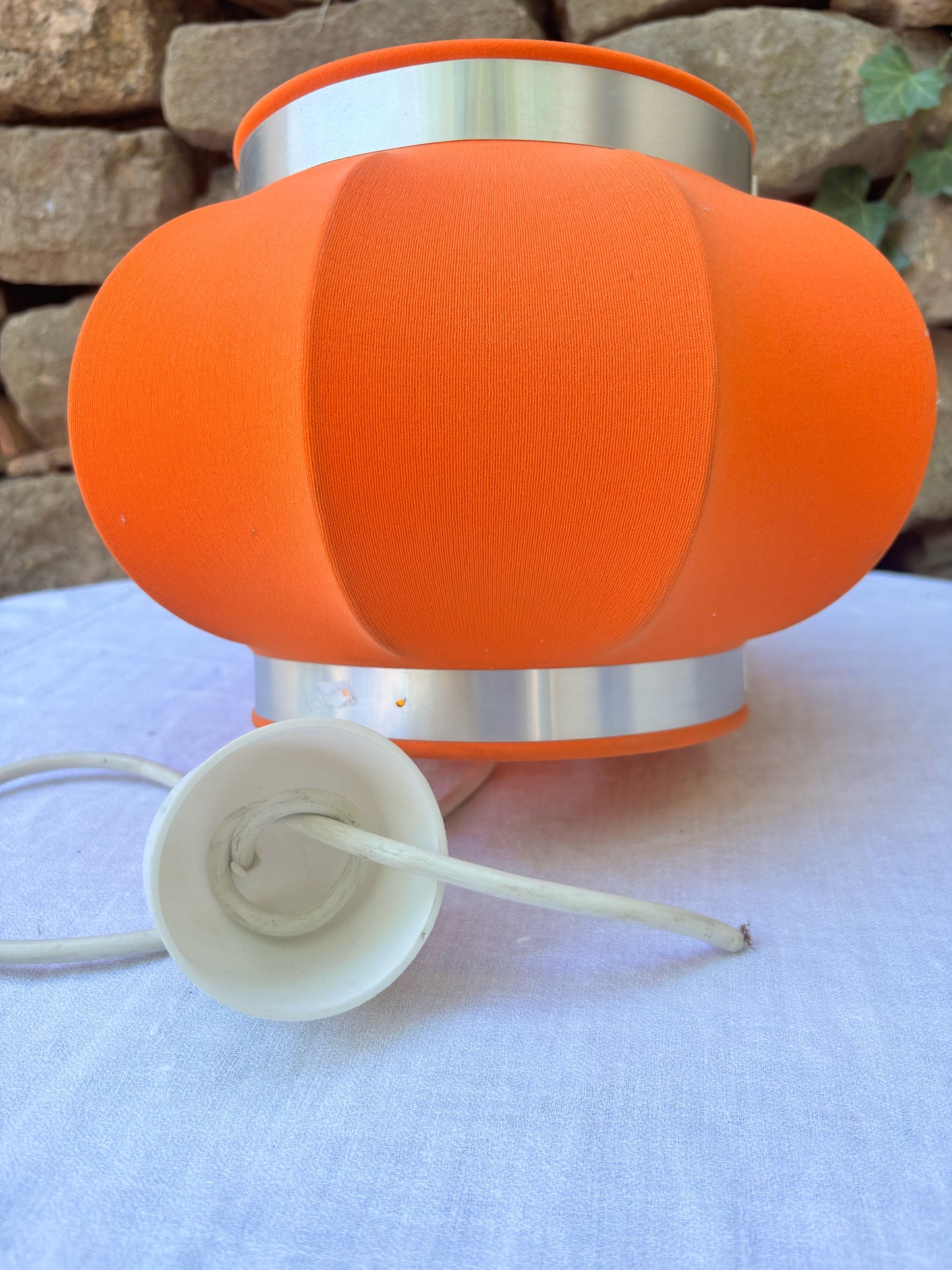 Suspension plafonnier tissu orange 1970 1980 Câblage