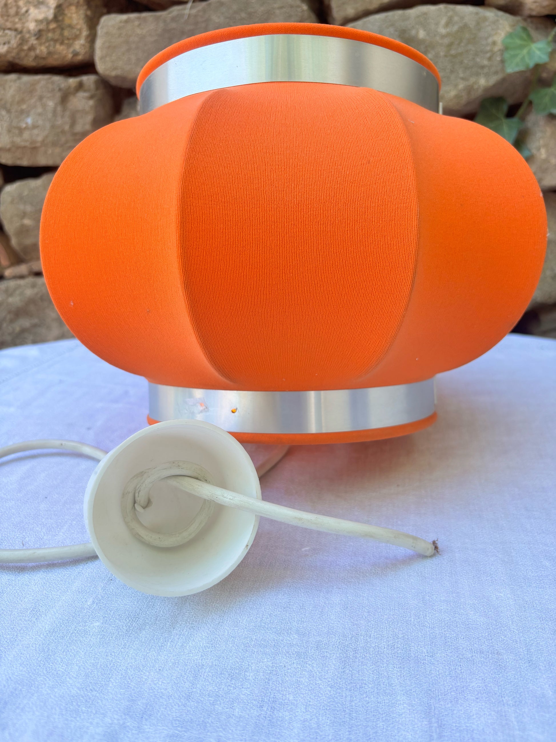 Suspension plafonnier tissu orange 1970 1980 Câblage