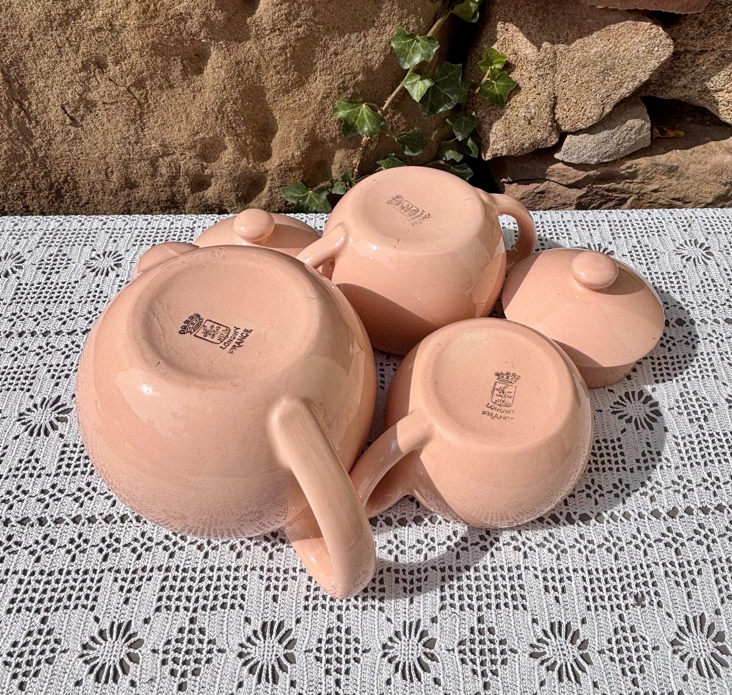 Service à thé Longwy rose pastel