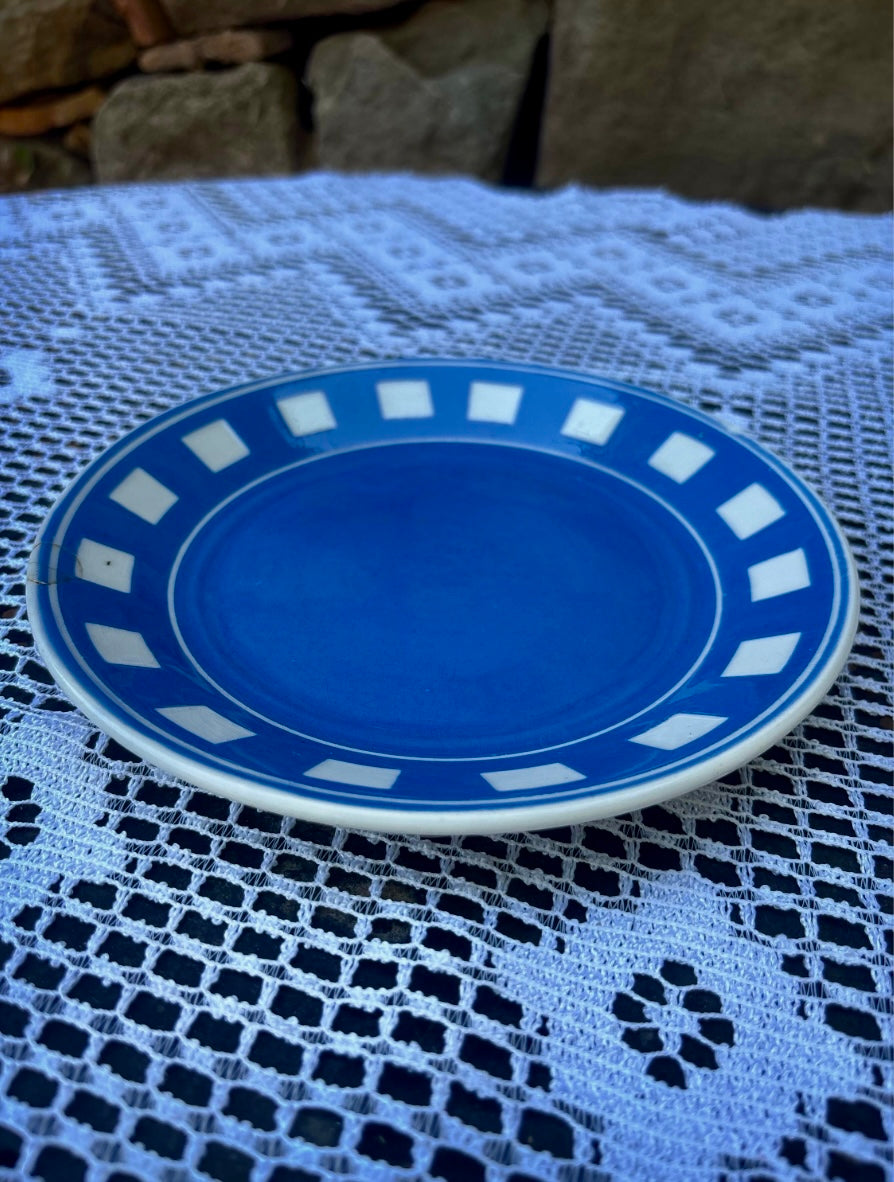 Assiette Digoin Sarreguemines modèle Damier bleu