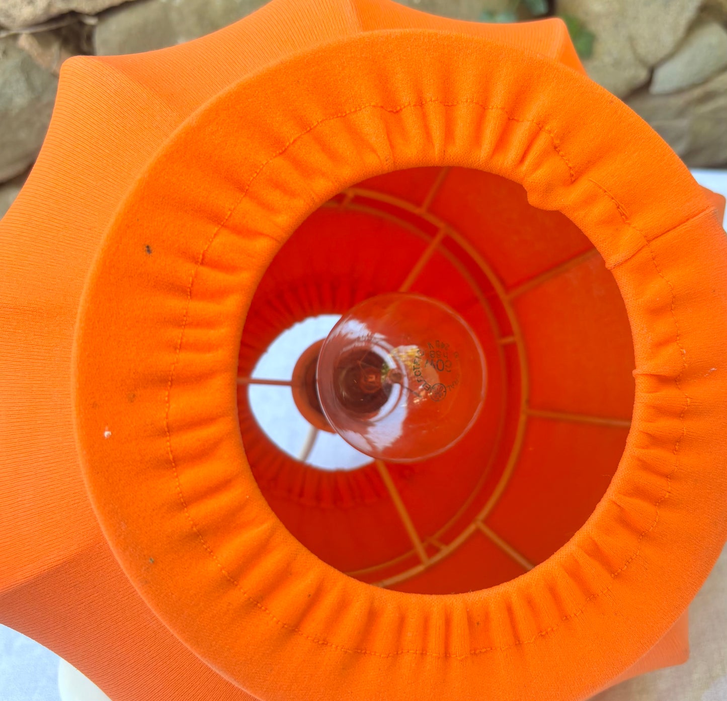 Suspension plafonnier tissu orange 1970 1980 dessous Intérieur