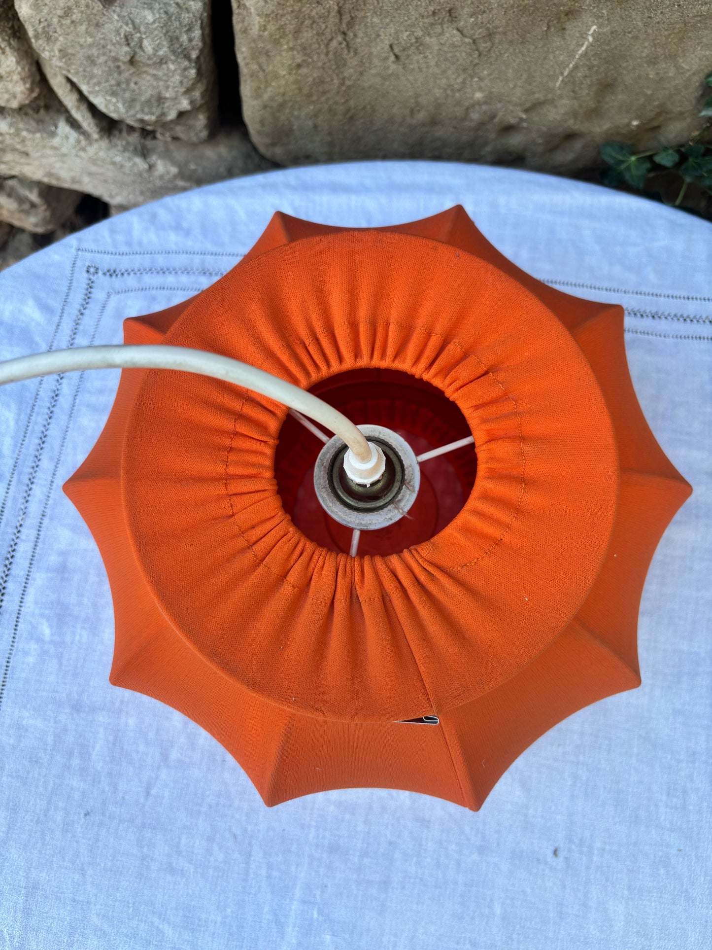 Suspension plafonnier tissu orange 1970 1980  Vue dessus