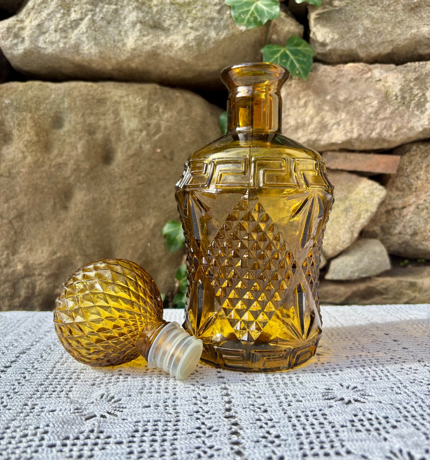 Carafe verre ambré vintage bouchon