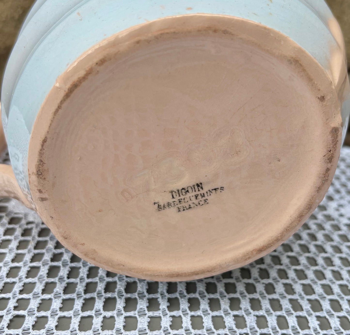 pichet digoin rose pastel nervure 1950 signaure détail