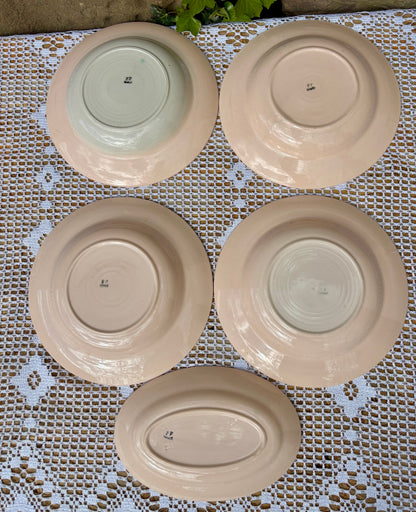 Ensemble assiettes et ravier rose pastel FF France