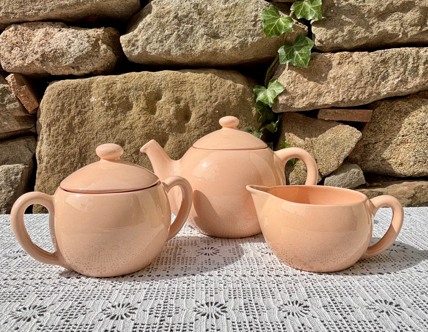 Service à thé Longwy rose pastel