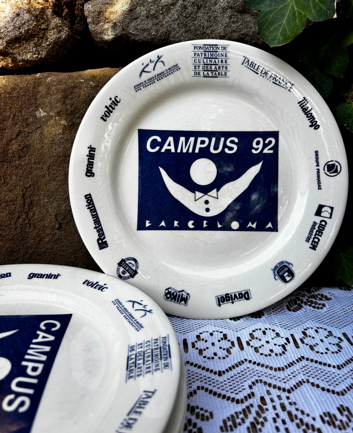 Assiettes Gien publicitaires sponsors JO 92 Barcelona x4