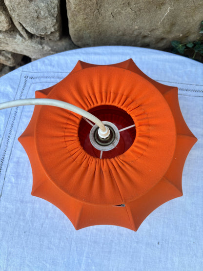 Suspension plafonnier tissu orange 1970 1980  Vue dessus