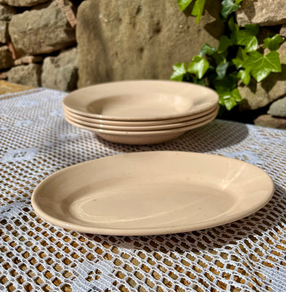 Ensemble assiettes et ravier rose pastel FF France