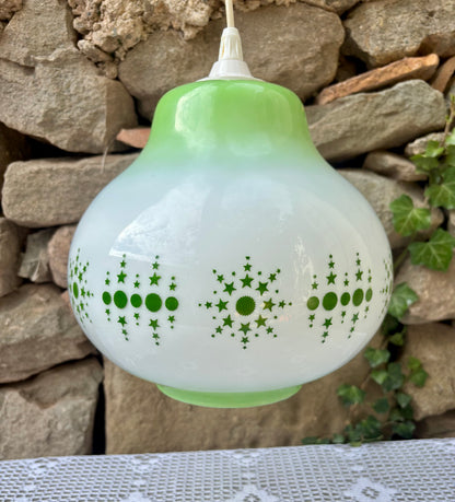 Suspension opaline décor vert