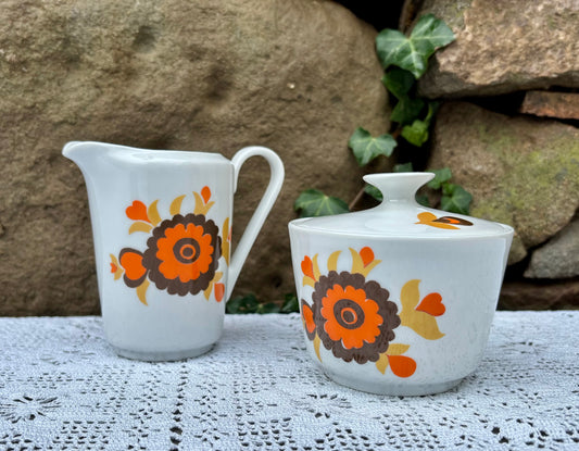 Ensemble Sucrier et pot à lait décor fleuri 1970 made in gdr