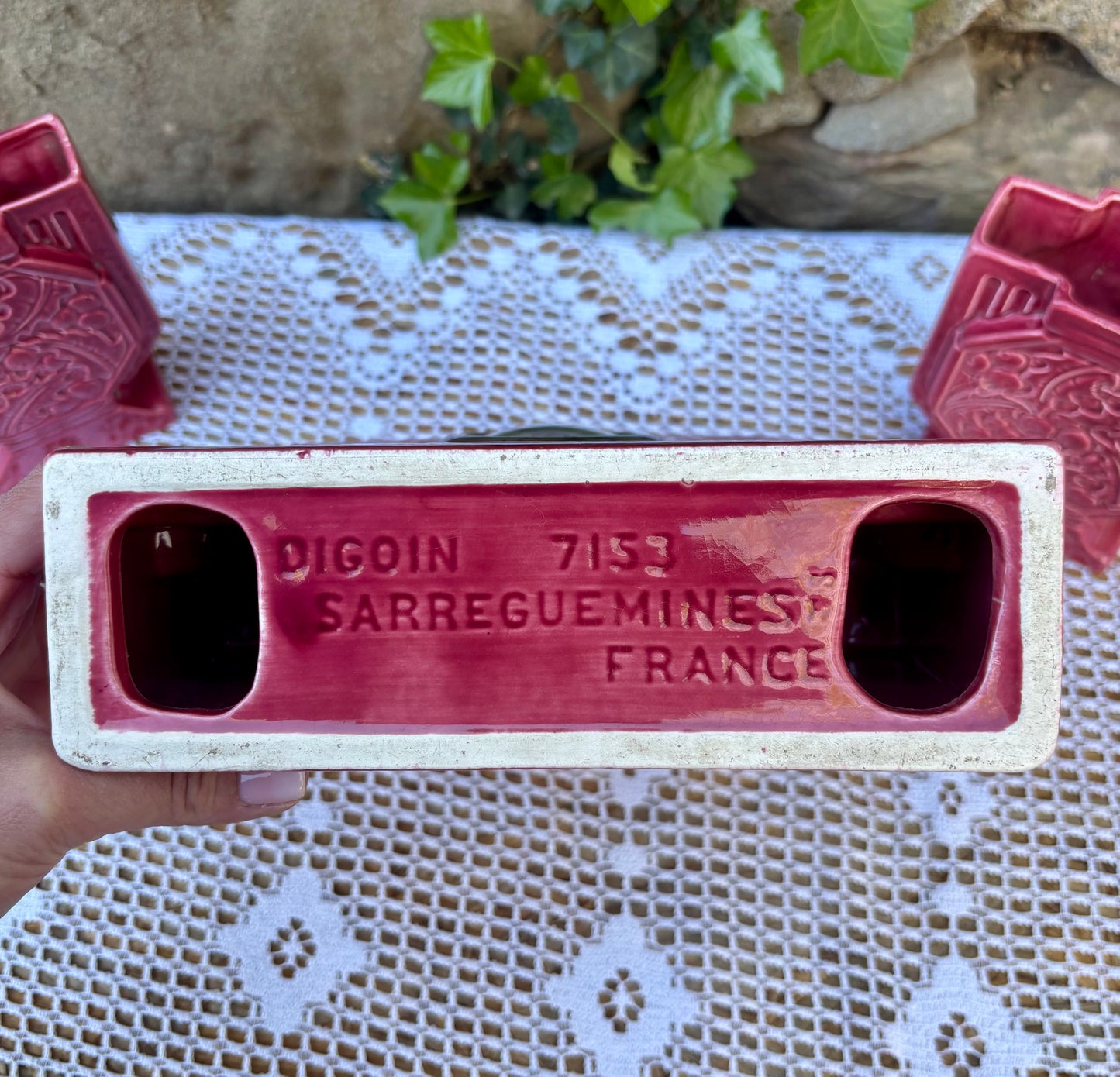 Pendule Digoin Sarreguemines rosé framboise
