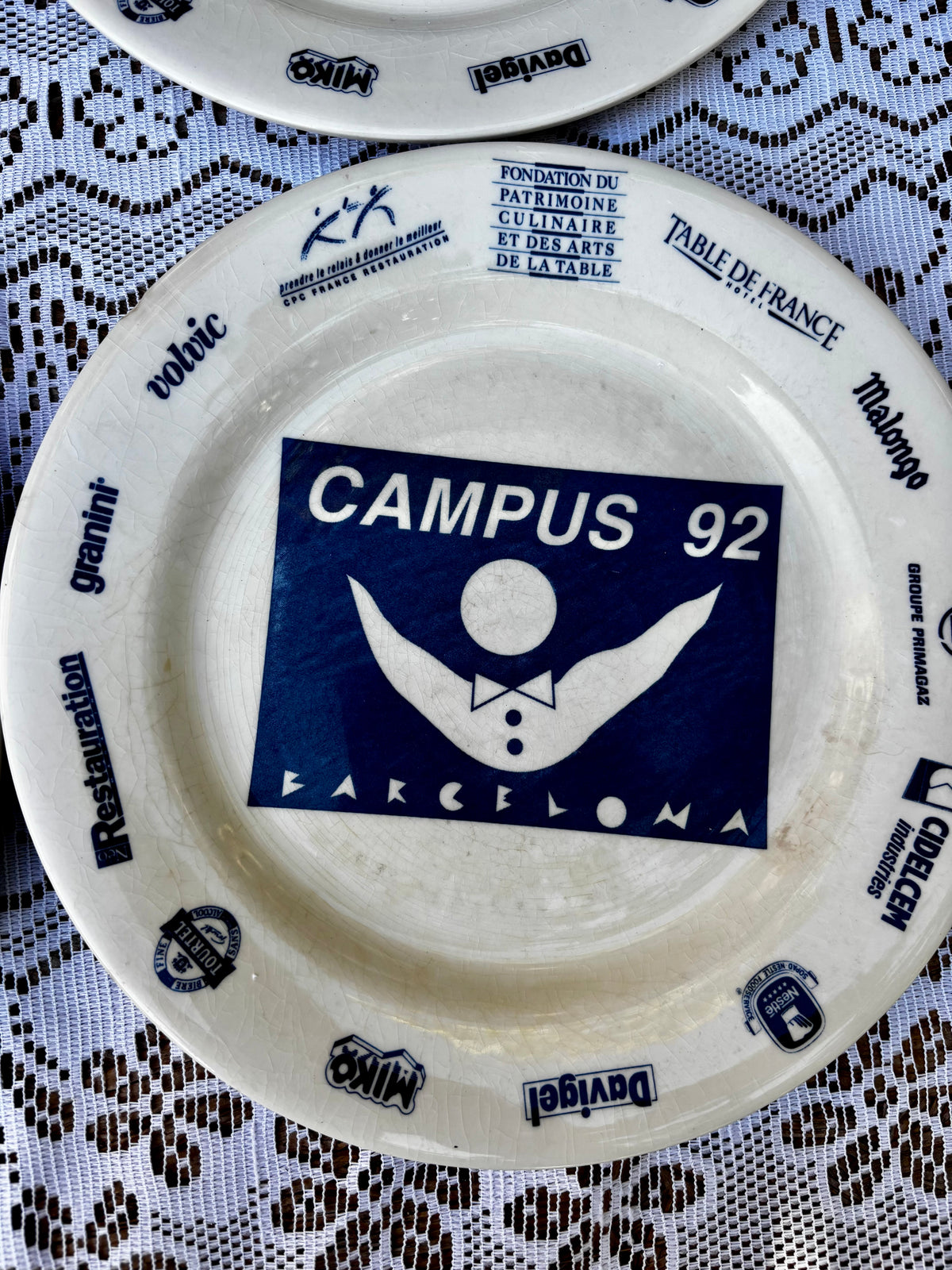 Assiettes Gien publicitaires sponsors JO 92 Barcelona x4