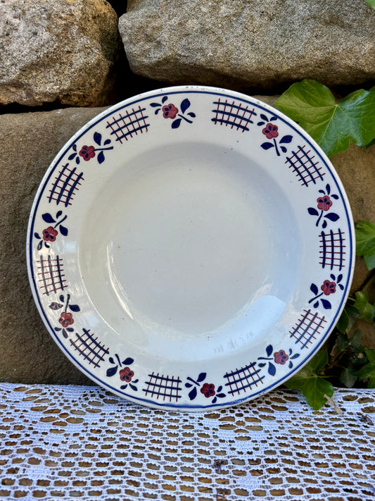 Assiette vintage ancienne Niderviller Loire fleurs rouge bleu