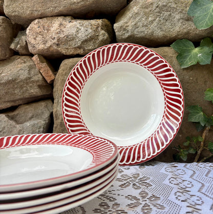 Assiettes vintage Digoin Sarreguemines modèle Jacquot décor rouge