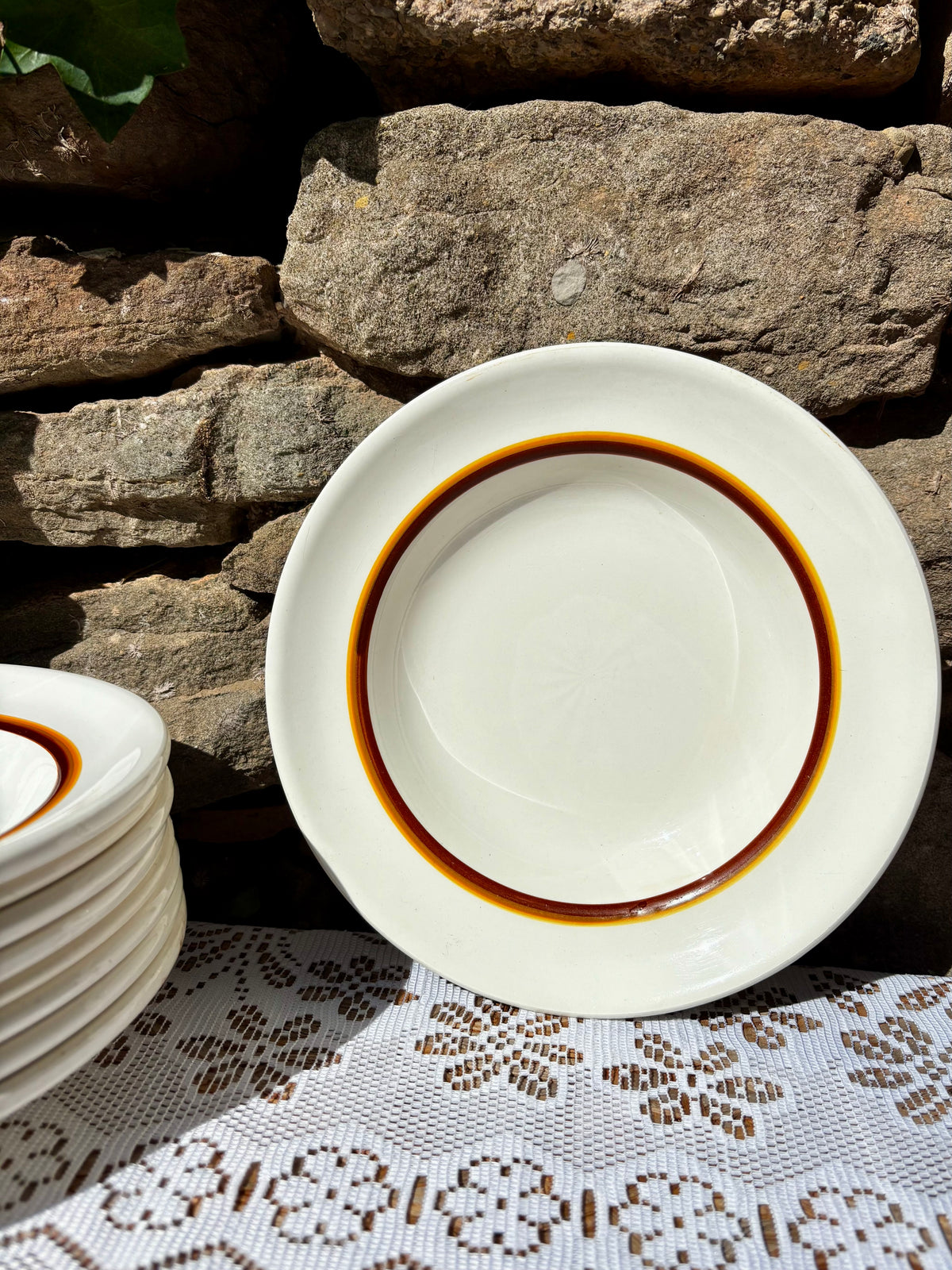 Assiettes creuses vintage Digoin Sarreguemines orange et marron 