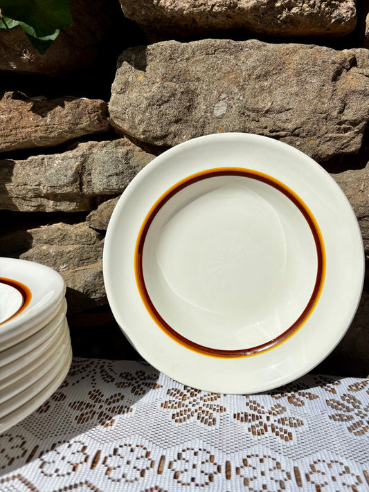 Assiettes creuses vintage Digoin Sarreguemines orange et marron 