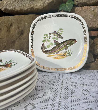 Assiettes décor poisson Longchamp années 70 vintage  