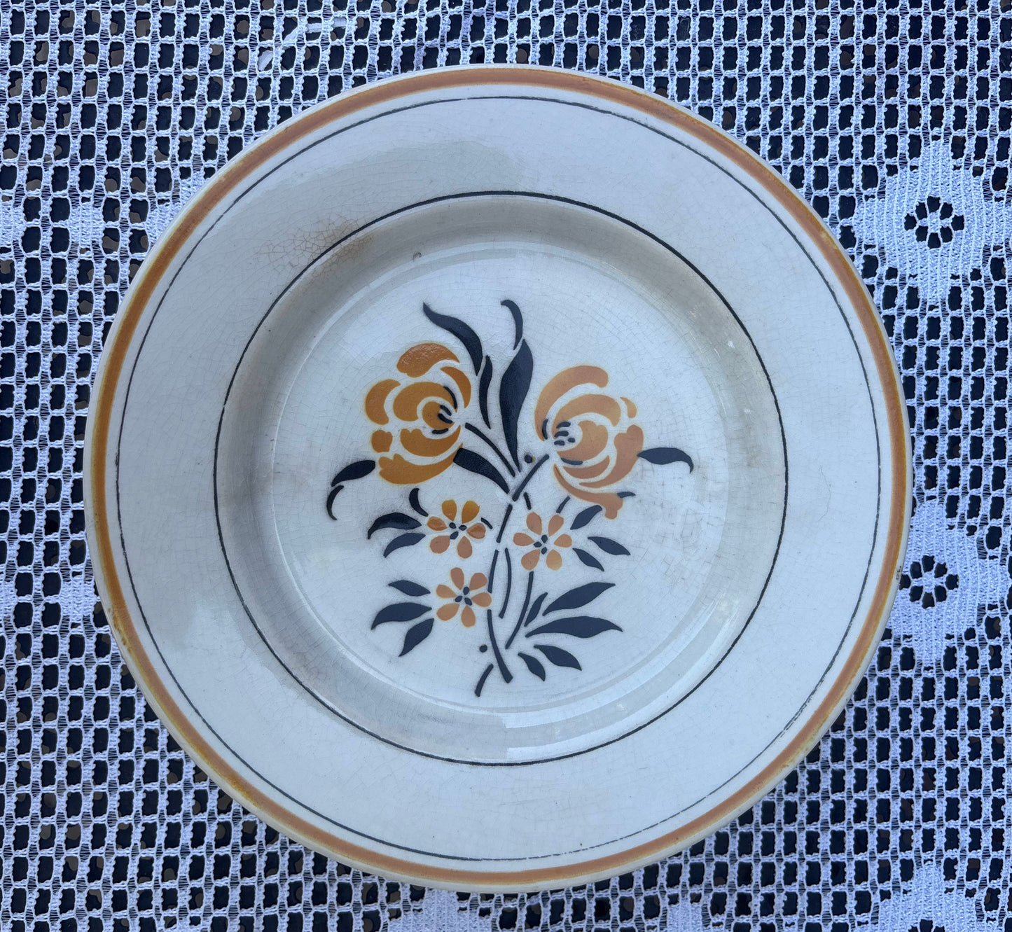 Compotier manufacture Gien 1900 décor jaune et noir