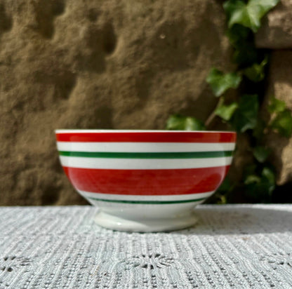 Bol vintage Longchamp porcelaine rayé rouge vert