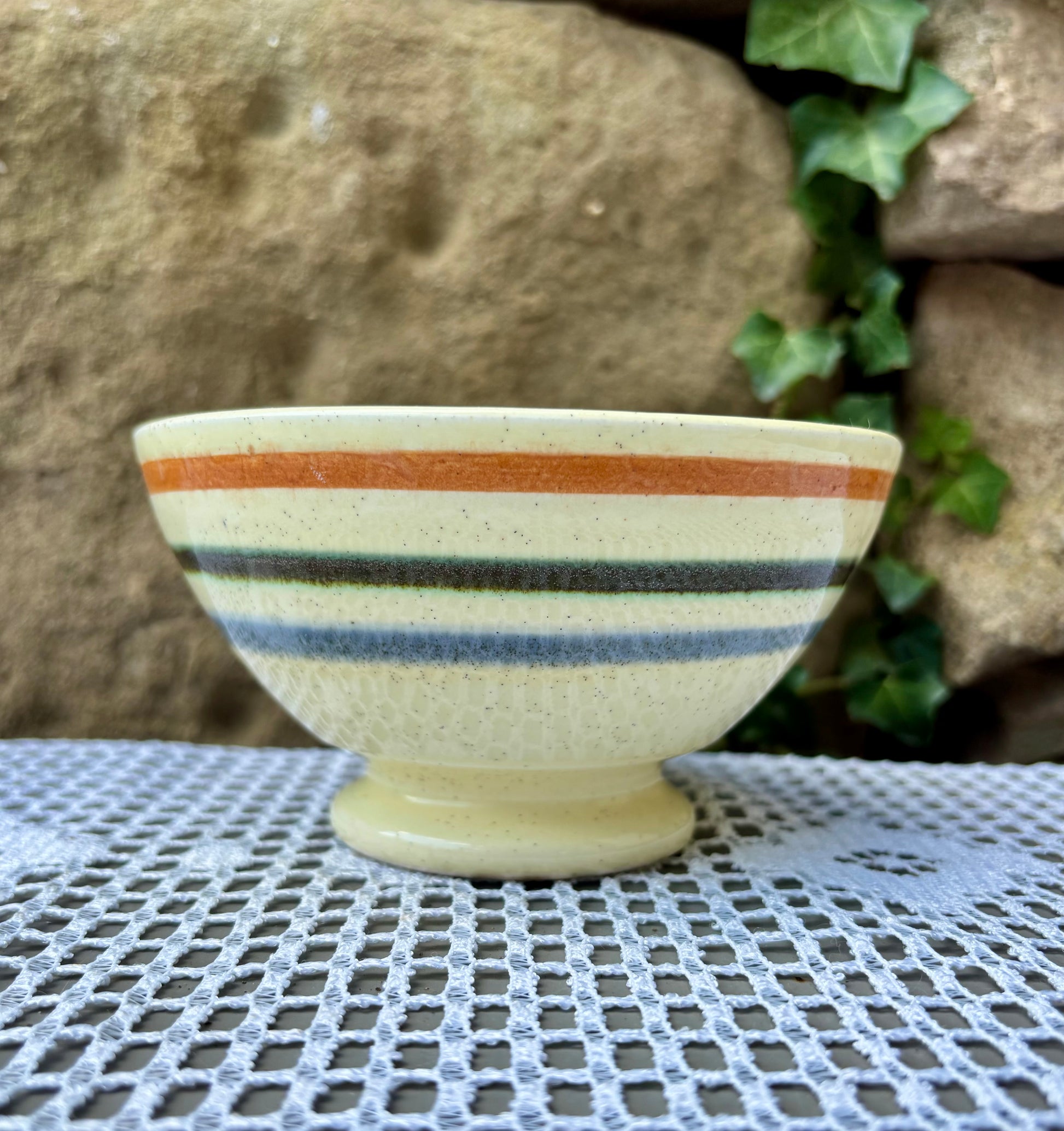 Bol rayé vintage Sarreguemines vert orange bleu