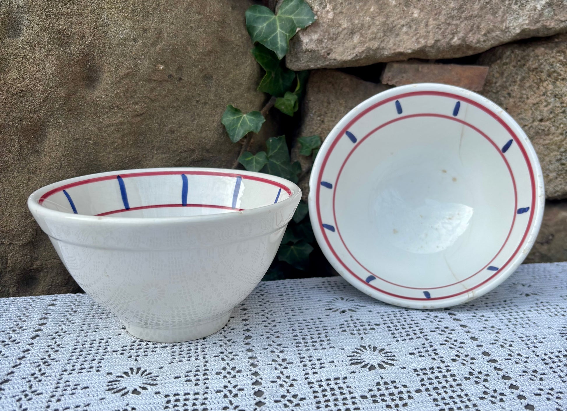 Bols céramique Italie décor rouge et bleu vintage 