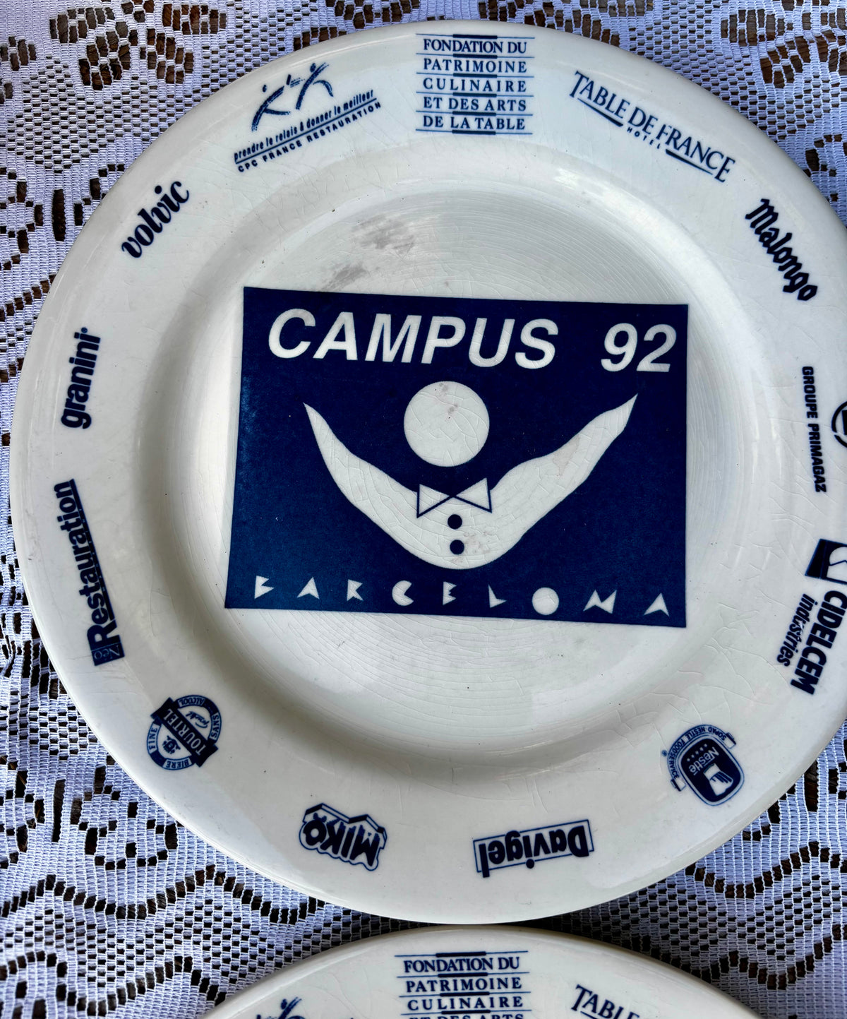 Assiettes Gien publicitaires sponsors JO 92 Barcelona x4