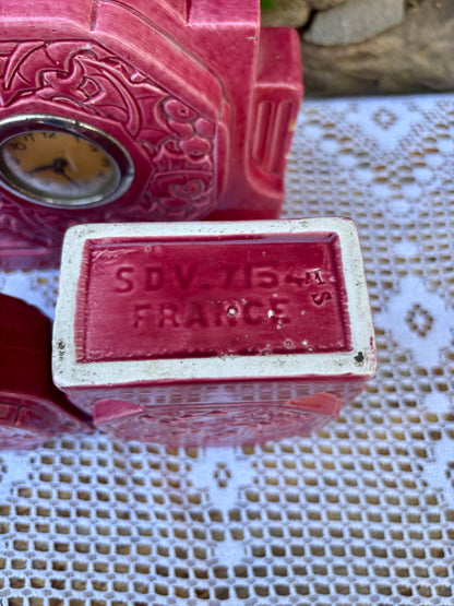 Pendule Digoin Sarreguemines rosé framboise