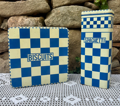 Boîtes métalliques décoratives damier bleu 