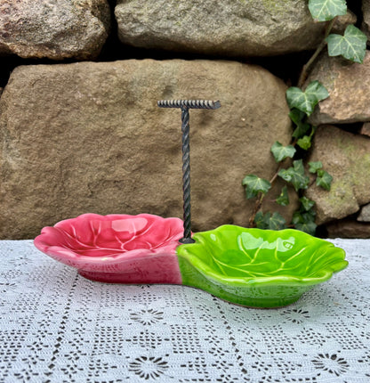 Présentoir apéritif barbotine forme feuilles signé numeroté Vallauris 