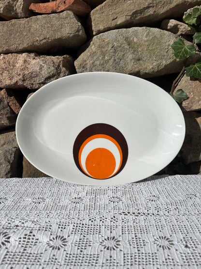 Plat Winterling Bavaria années 70 porcelaine psychedelique orange marron flower power