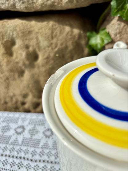 Cafetière Vénus style Gien décor jaune et bleu