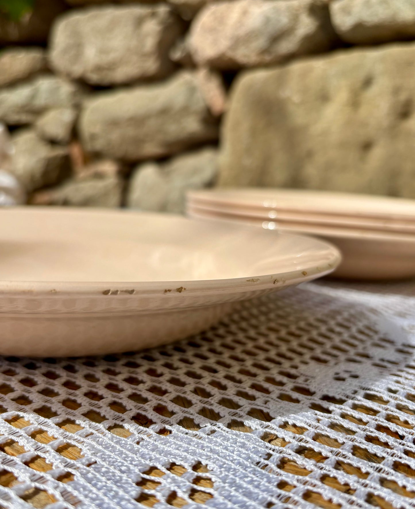 Ensemble assiettes et ravier rose pastel FF France