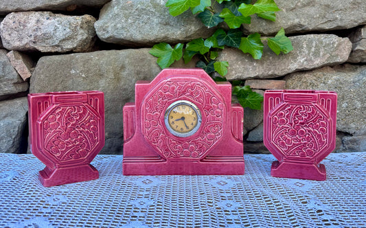Pendule art déco Digoin Sarreguemines rose framboise vintage