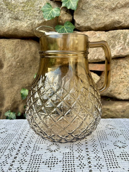 Pichet - carafe vintage ananas en verre fumé