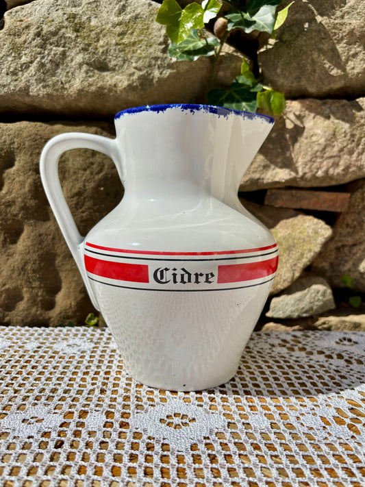 Pichet cidre vintage blanc rouge bleu