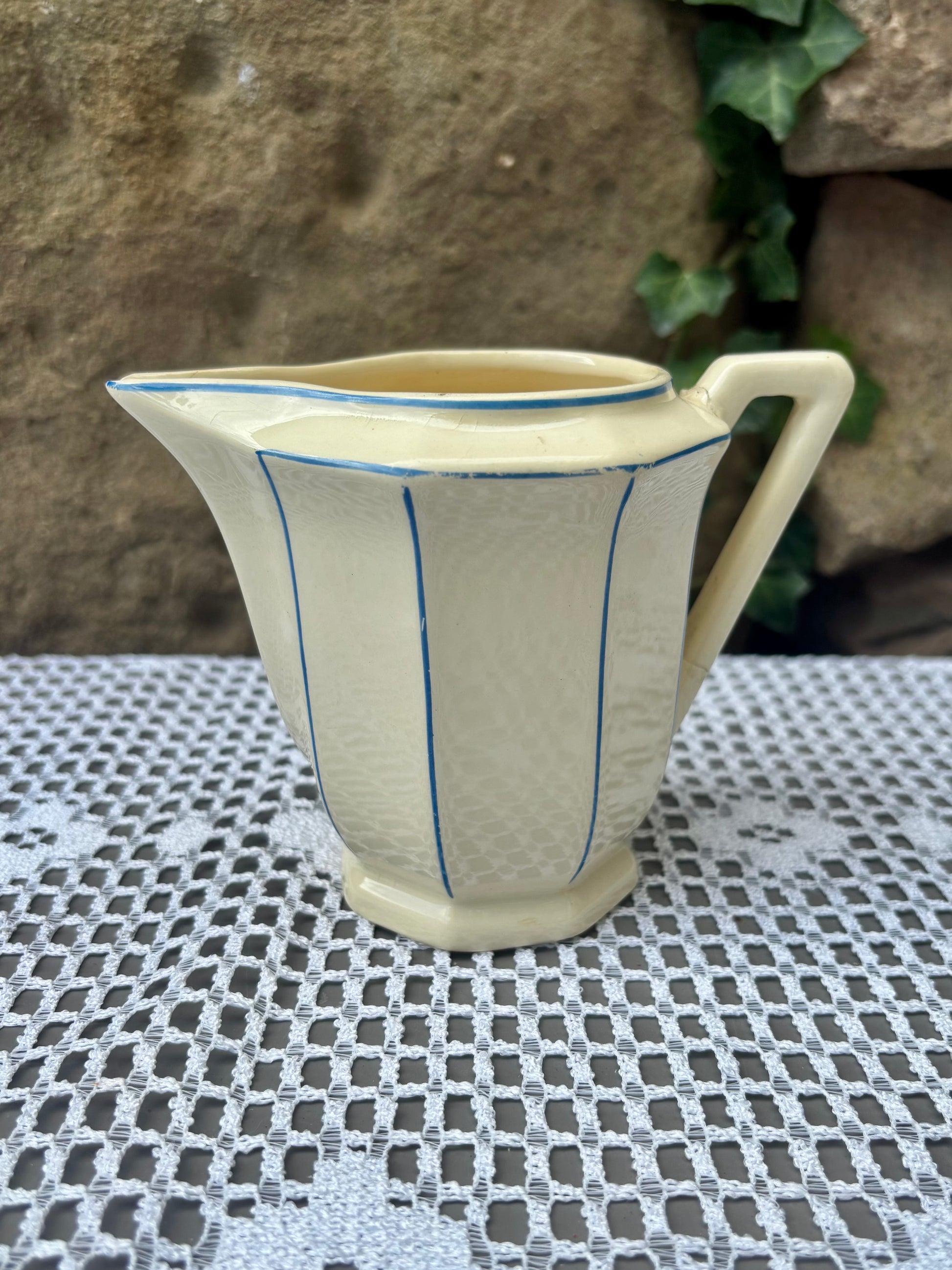Pot à lait Digoin Sarreguemines vintage rayé bleu