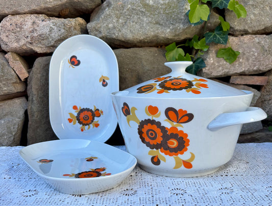 Service vaisselle vintage Khala années 70 Flower Power soupière raviers 