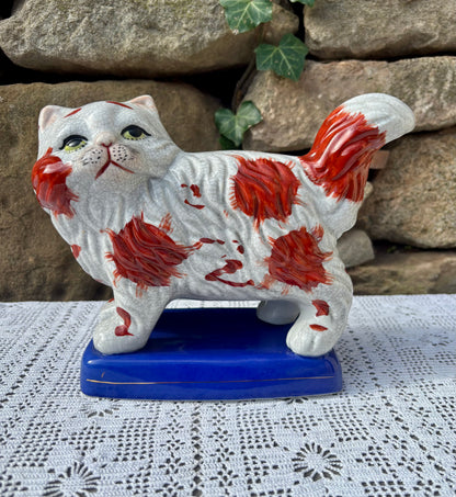 Statuette chat porcelaine craquelée vintage