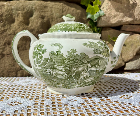 Théière anglaise Adams English Scenic vert vintage 