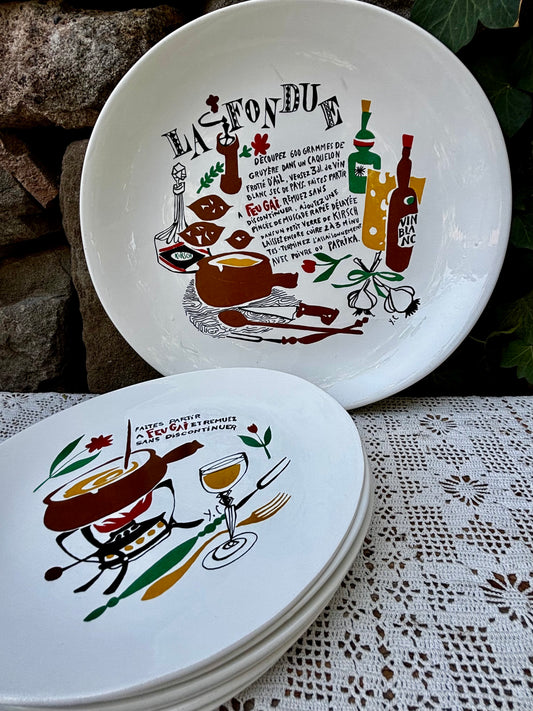 Service vintage Thonon salins fondue savoyarde assiettes et plat