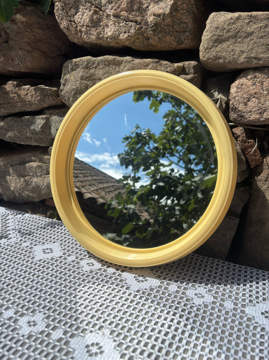 miroir mural  rond jaune pastel années 70 