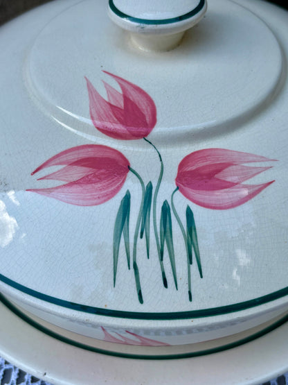 soupiere givors flora 1950 détail décor floral rose et vert