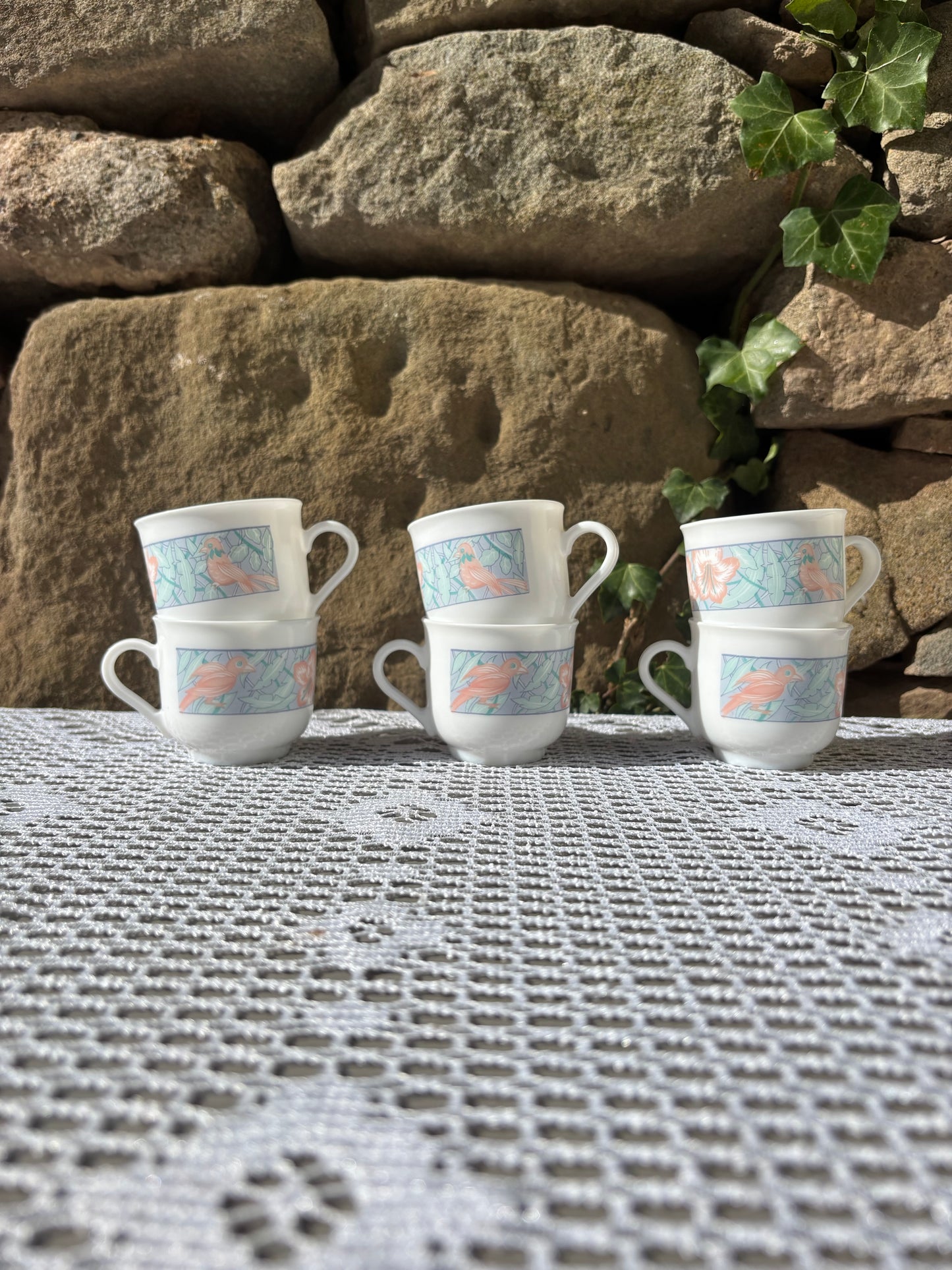 Tasses à café Arcopal modèle paradis oiseaux